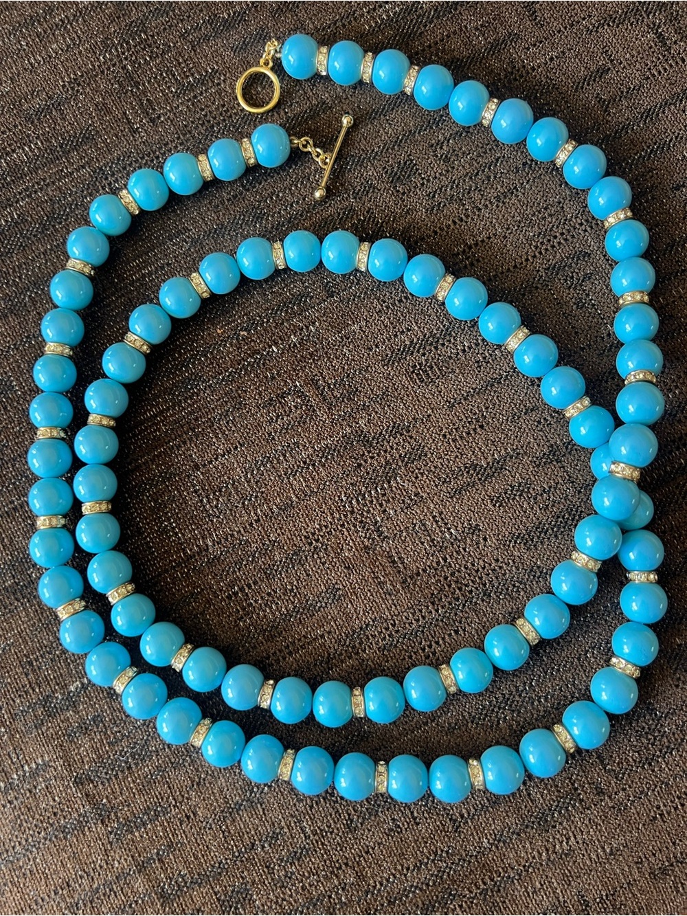 Joan Boyce Bright Turquoise Bead Necklace with Gold Accents